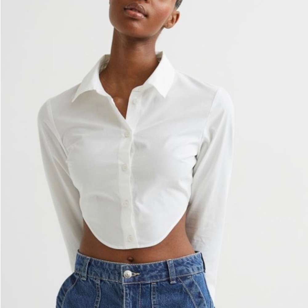 H&M white cropped cutout backless shirt
